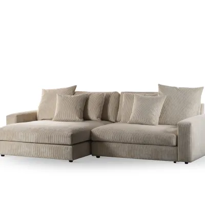 Diepe loungebank in naturel Lincoln-ribstof
