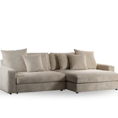 Diepe loungebank in naturel Lincoln-ribstof