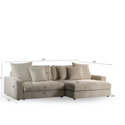 Diepe loungebank in naturel Lincoln-ribstof