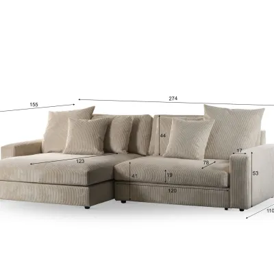 Diepe loungebank in naturel Lincoln-ribstof
