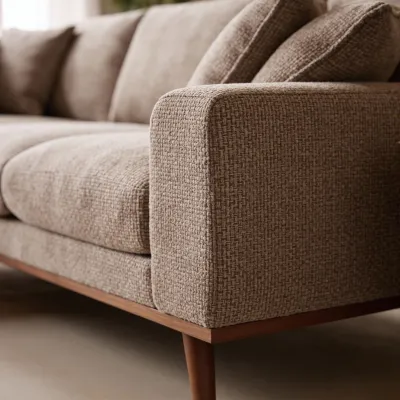 Retro loungebank links in lichtbruine Silencio-stof