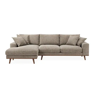 Retro loungebank links in lichtbruine Silencio-stof