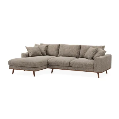 Retro loungebank links in lichtbruine Silencio-stof