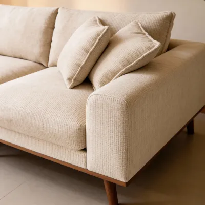 Retro loungebank links in beige Silencio-stof