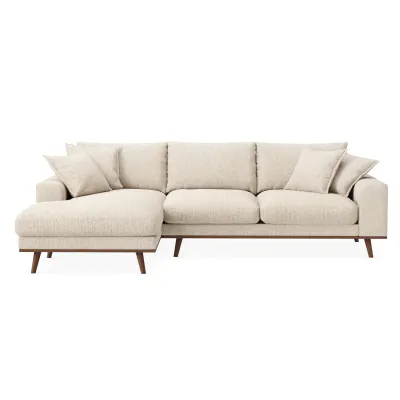 Retro loungebank links in beige Silencio-stof
