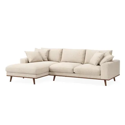 Retro loungebank links in beige Silencio-stof