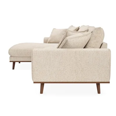 Retro loungebank links in beige Silencio-stof