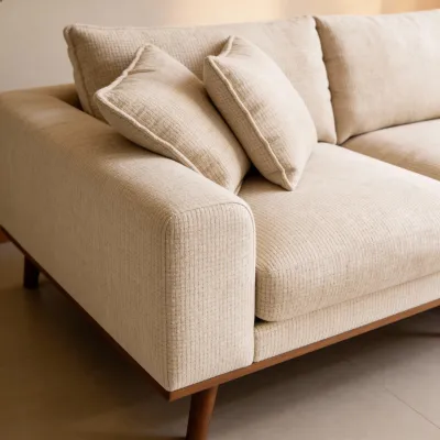 Retro loungebank rechts in beige Silencio-stof