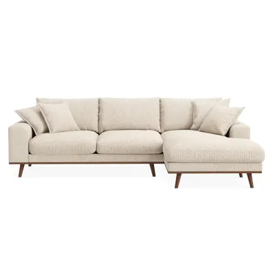 Retro loungebank rechts in beige Silencio-stof