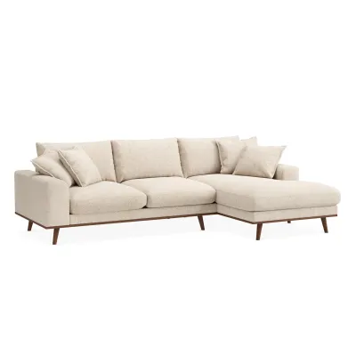 Retro loungebank rechts in beige Silencio-stof