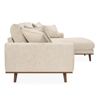 Retro loungebank rechts in beige Silencio-stof