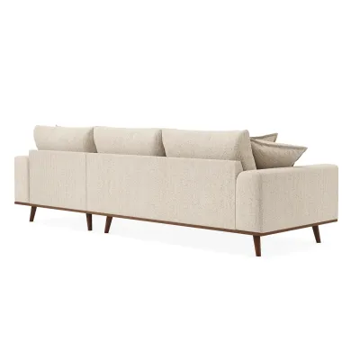 Retro loungebank rechts in beige Silencio-stof