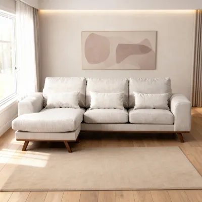 Retro loungebank in beige Grande-stof, 222 cm
