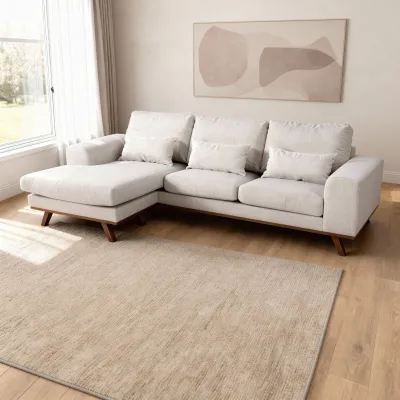 Retro loungebank in beige Grande-stof, 222 cm