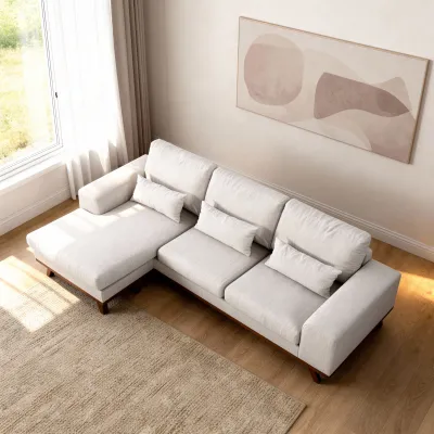 Retro loungebank in beige Grande-stof, 222 cm