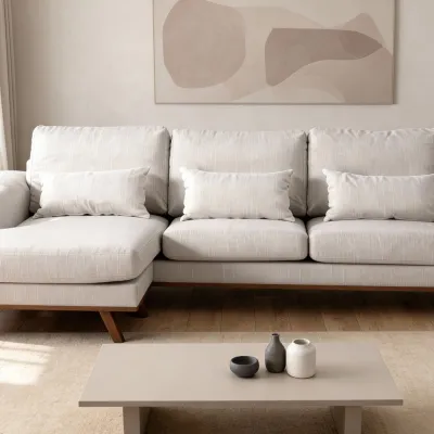 Retro loungebank in beige Grande-stof, 222 cm