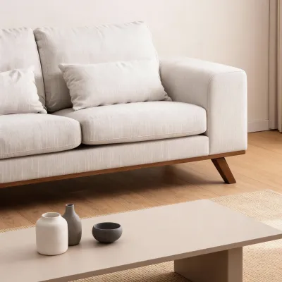 Retro loungebank in beige Grande-stof, 222 cm