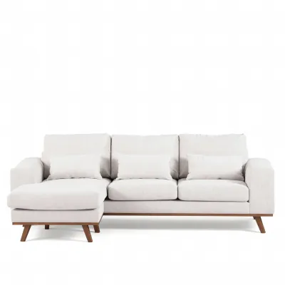 Retro loungebank in beige Grande-stof, 222 cm