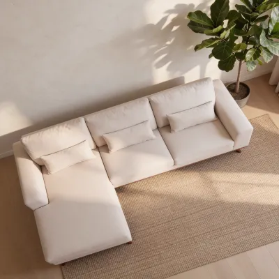 Retro loungebank links in beige Grande-stof