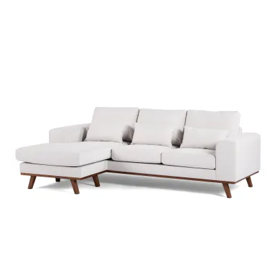 Retro loungebank in beige Grande-stof, 222 cm