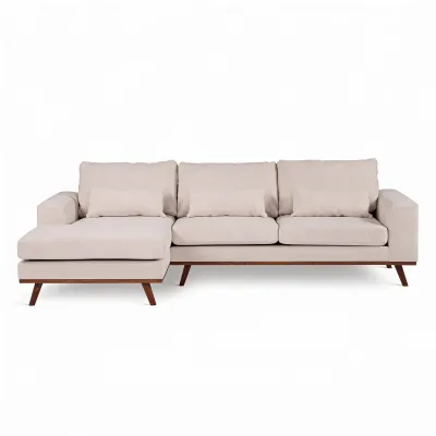 Retro loungebank links in beige Grande-stof
