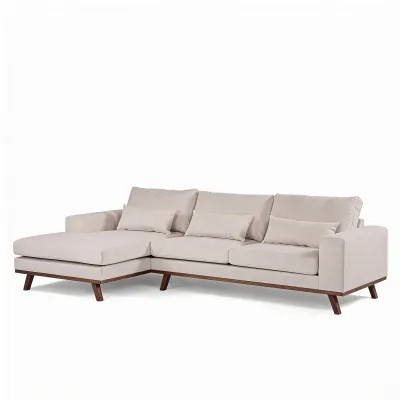 Retro loungebank links in beige Grande-stof