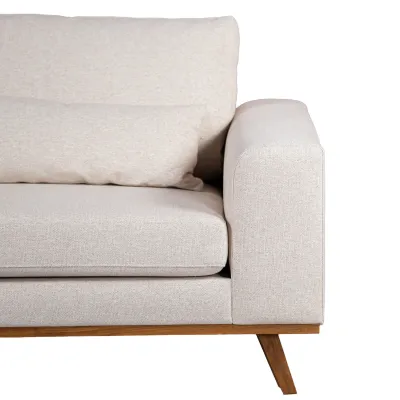 Retro loungebank links in beige Grande-stof