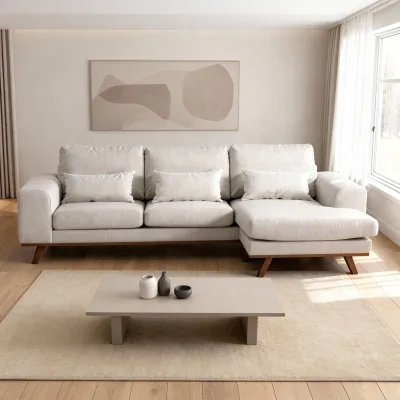 Retro loungebank in beige Grande-stof, 222 cm