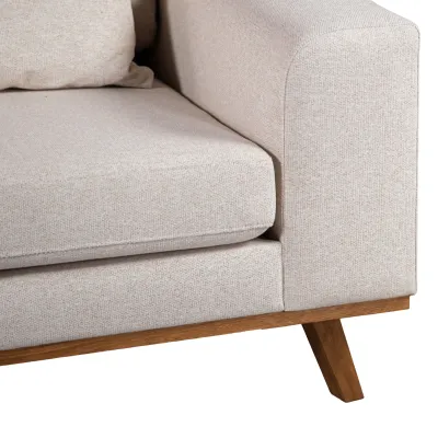 Retro loungebank links in beige Grande-stof