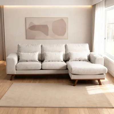 Retro loungebank in beige Grande-stof, 222 cm