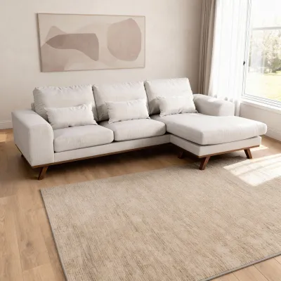 Retro loungebank in beige Grande-stof, 222 cm