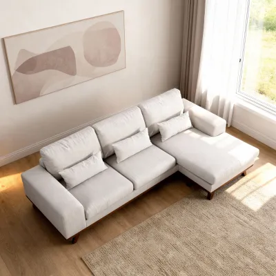 Retro loungebank in beige Grande-stof, 222 cm