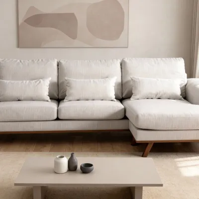 Retro loungebank in beige Grande-stof, 222 cm