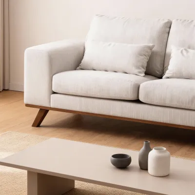 Retro loungebank in beige Grande-stof, 222 cm