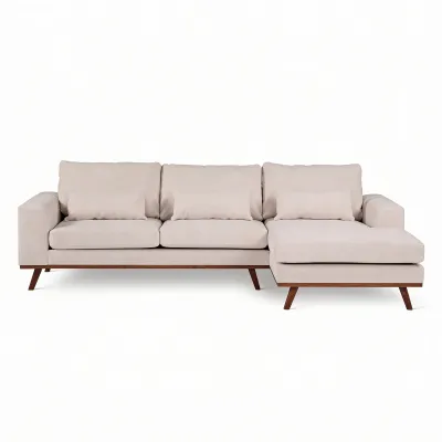 Retro loungebank rechts in beige Grande-stof