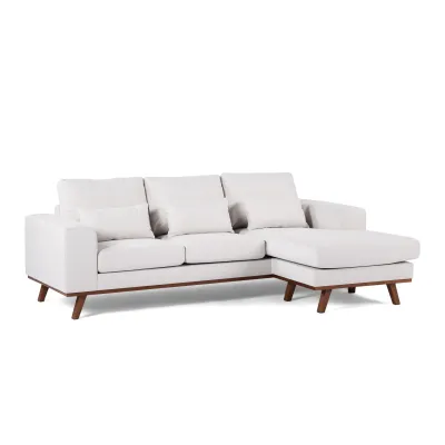 Retro loungebank in beige Grande-stof, 222 cm