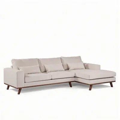 Retro loungebank rechts in beige Grande-stof