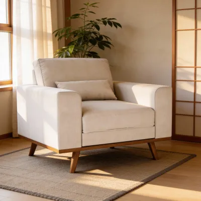 Brede fauteuil in beige Grande-stof