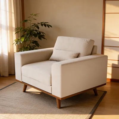 Brede fauteuil in beige Grande-stof