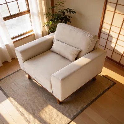 Brede fauteuil in beige Grande-stof