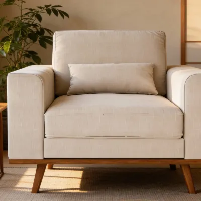 Brede fauteuil in beige Grande-stof